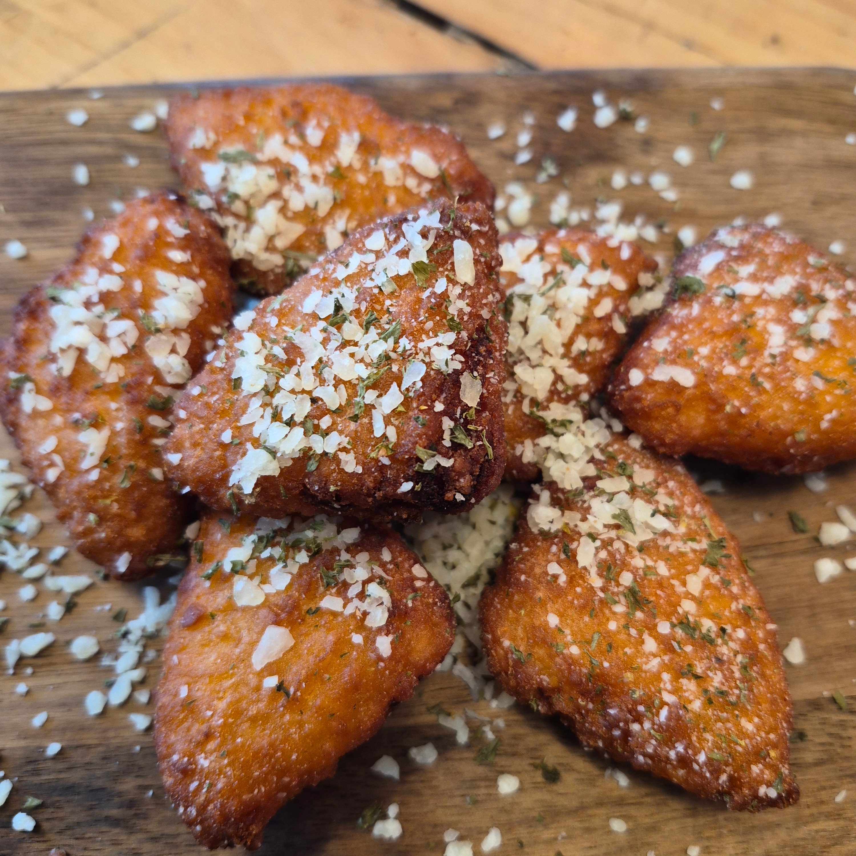Fried mac n cheese wedges.